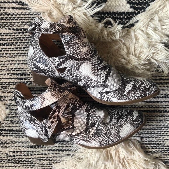 Shoes - AMS Snakeskin Buckle Strap Booties